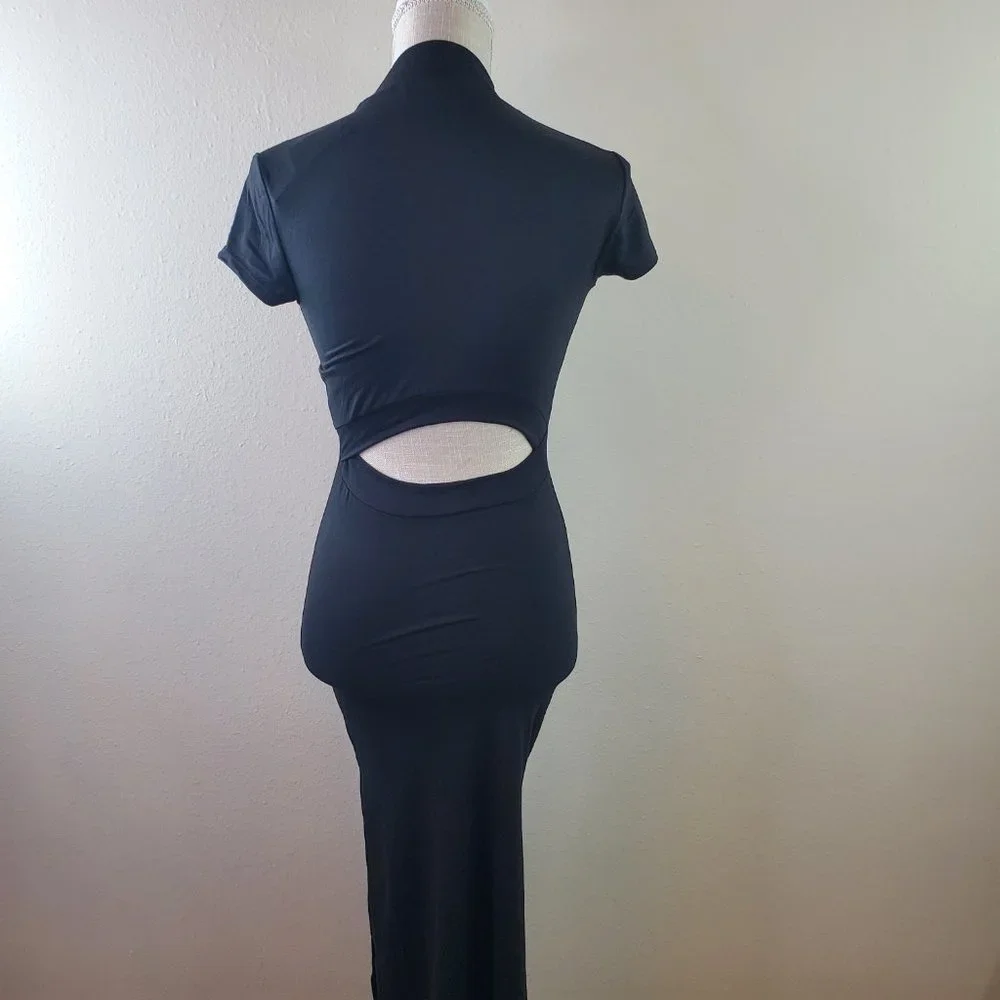 Absolutely Love It Black Short Sleeve Mock Neck Bodycon Dress - Picture 2 of 9